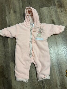 Vintage McBaby Pink Hooded Baby One-Piece Romper with Bunny Applique